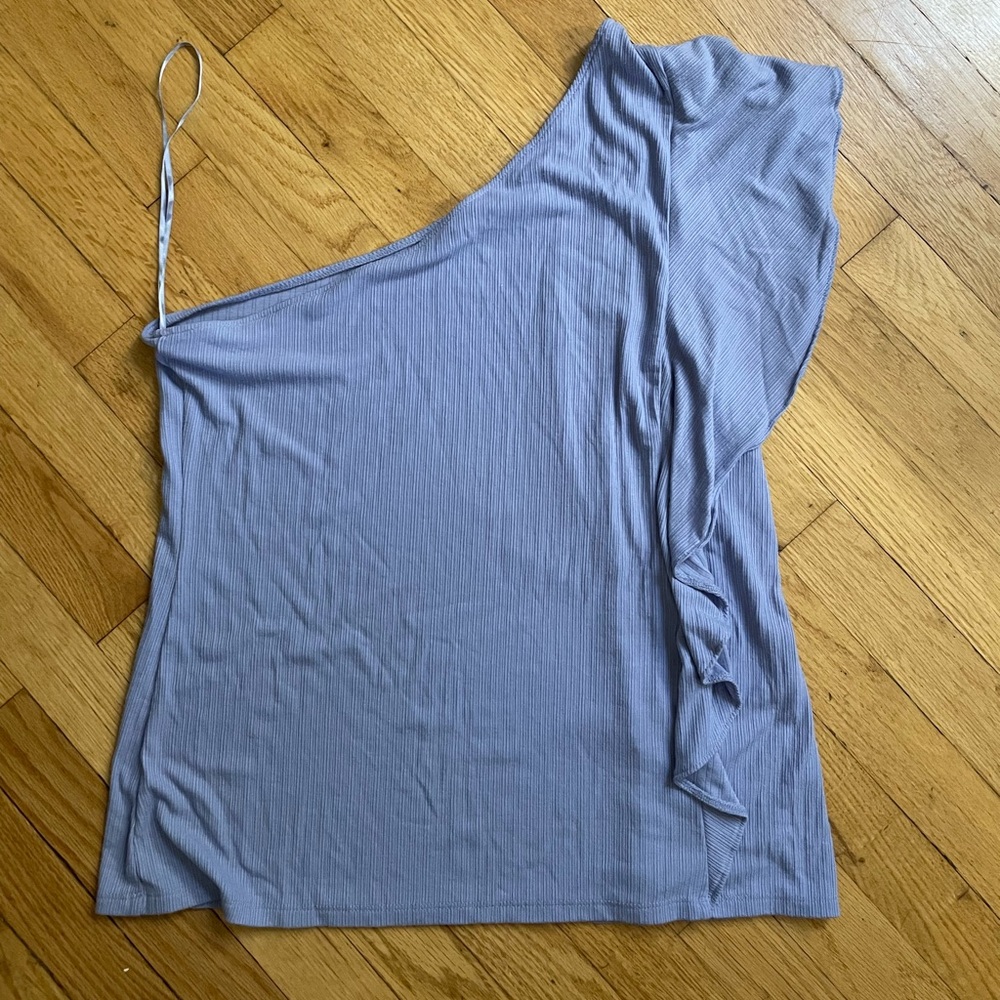 Nine West Ruffled One-Shoulder Lavender Shirt
